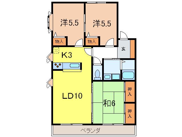 ノンボザール芦屋(3LDK/2階)の間取り写真