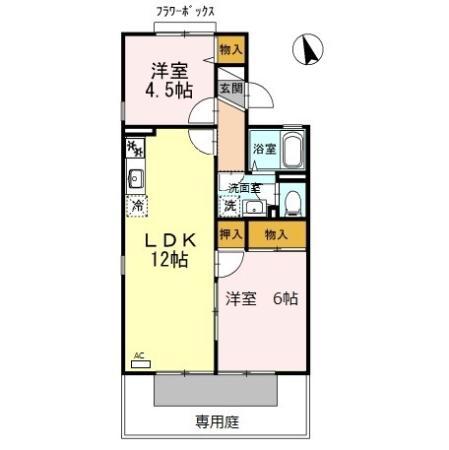 ハートランド B棟(2LDK/1階)の間取り写真