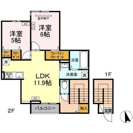 セレスティア東四つ木V(2LDK/2階)の間取り写真