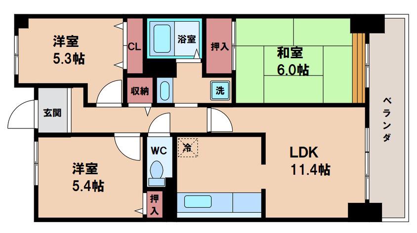 コーシャハイツ苅田(3LDK/11階)の間取り写真