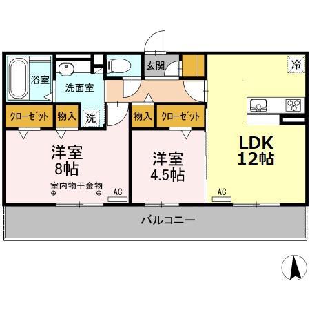 プリムヴェール(2LDK/2階)の間取り写真