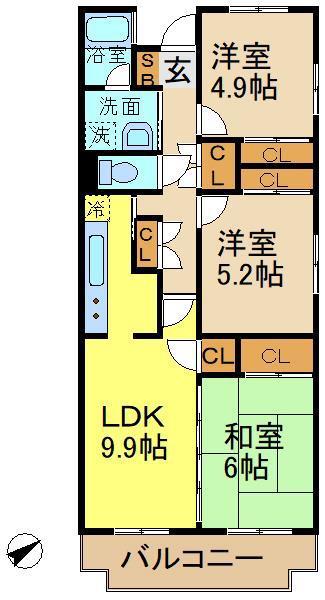 マノワール喜多見(3LDK/3階)の間取り写真