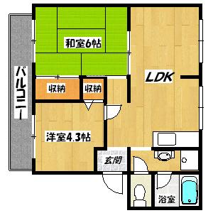 サンビレッジ灰塚 A棟(2LDK/2階)の間取り写真