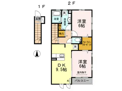 ボナール(2DK/2階)の間取り写真