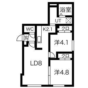 リンコントロ発寒(2LDK/2階)の間取り写真