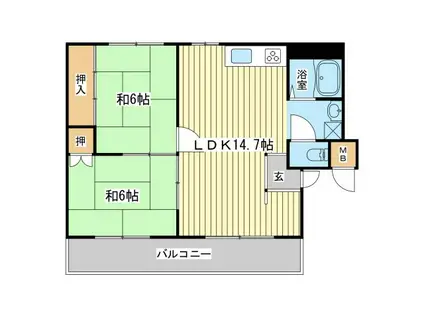モアークレスト飾磨(2LDK/2階)の間取り写真