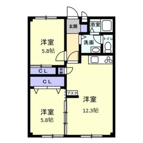 フォブール大井B(2LDK/2階)の間取り写真