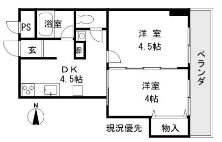 ファイブメゾン慕絵樹(2DK/2階)の間取り写真