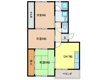 メゾン交告 北棟(3DK/1階)の間取り写真