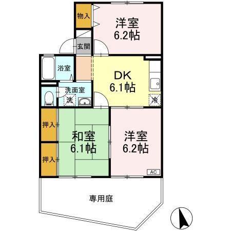 ルミエール楡木 A棟(3DK/1階)の間取り写真