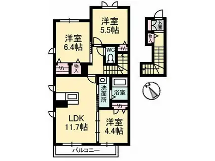 シャーメゾン・ヴィアソーレA棟(3LDK/2階)の間取り写真