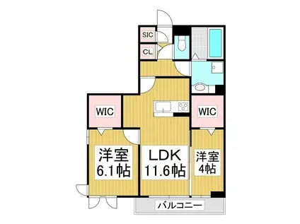 コンフォーティア中洲II B棟(2LDK/3階)の間取り写真