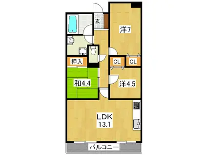 パインフィールド洛東(3LDK/2階)の間取り写真