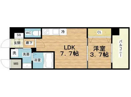 DIMORA難波(1LDK/4階)の間取り写真