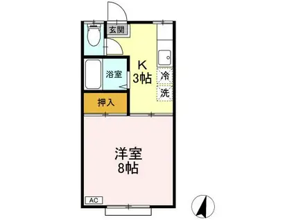 ルグラン小田前 B(1K/1階)の間取り写真