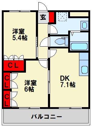 ルミナス・ヨシダB棟(2DK/1階)の間取り写真