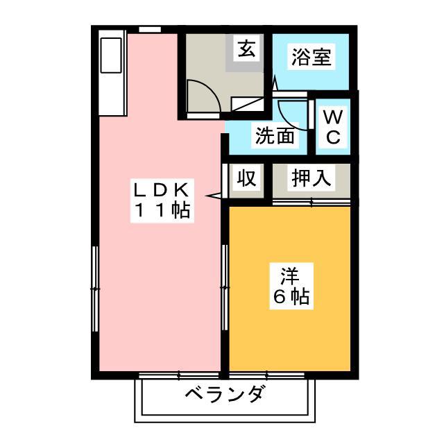 サンビレッジ南一色G棟(1LDK/2階)の間取り写真