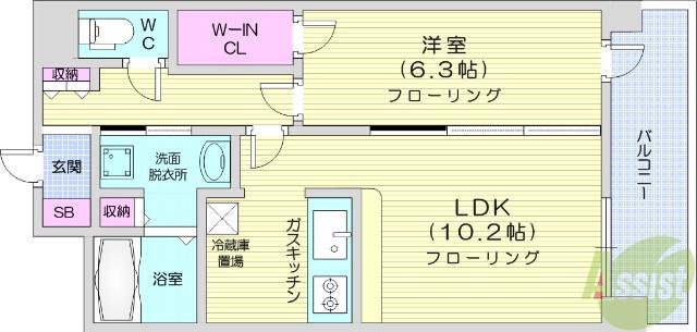 ロータス仙台中央(1LDK/6階)の間取り写真