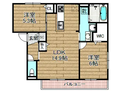 D-RESIDENCE下田部A棟(2LDK/2階)の間取り写真