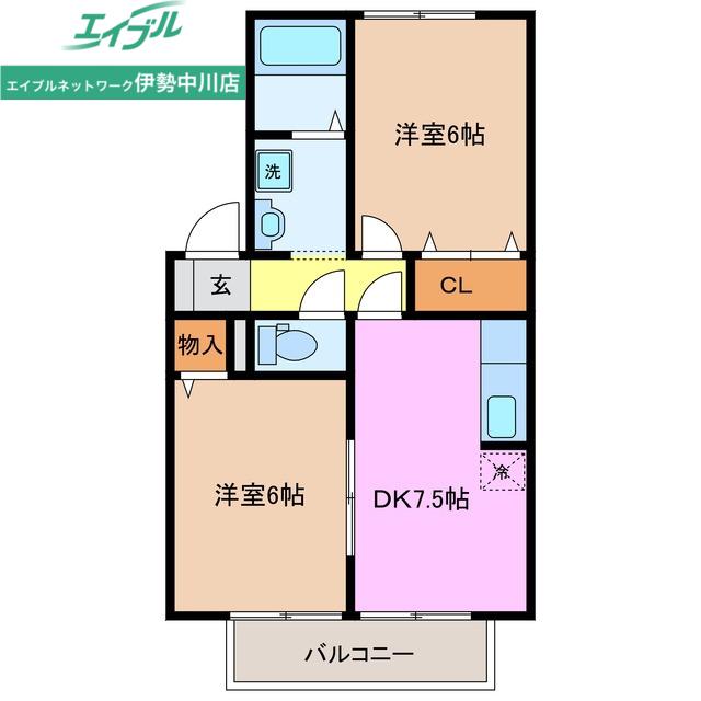 PLAIRE B棟(2DK/2階)の間取り写真