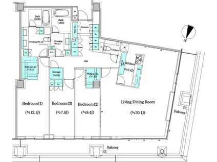 二番町テラス(3LDK/12階)の間取り写真