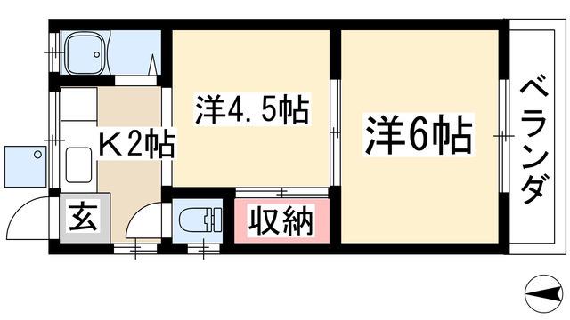 ハイツ森(2K/2階)の間取り写真