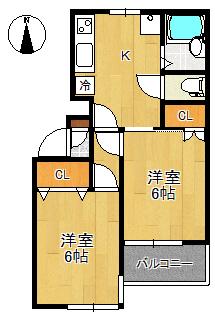 第十二ショーケービル(2DK/3階)の間取り写真
