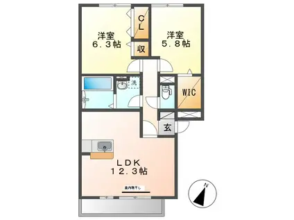 パストラル 浜町(2LDK/2階)の間取り写真