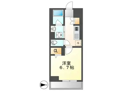 アスピラシオン尾頭橋(1K/3階)の間取り写真