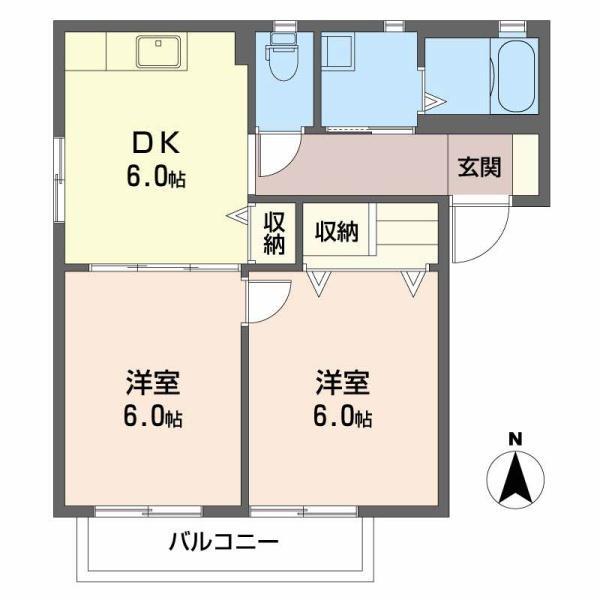 ファミーユ中野A棟(2DK/1階)の間取り写真