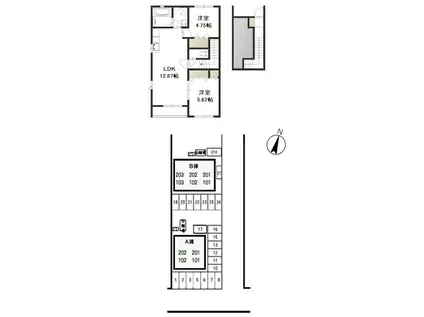 クラウンフィールドN A(2LDK/2階)の間取り写真