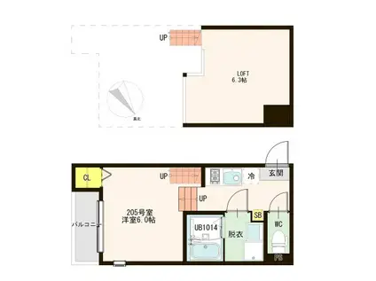 ハーモニーテラス葉山町B(1K/2階)の間取り写真