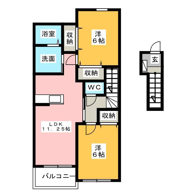 ヴァン・セゾニエ II(2LDK/2階)の間取り写真