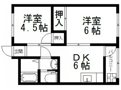HY宝持マンション(2DK/3階)の間取り写真
