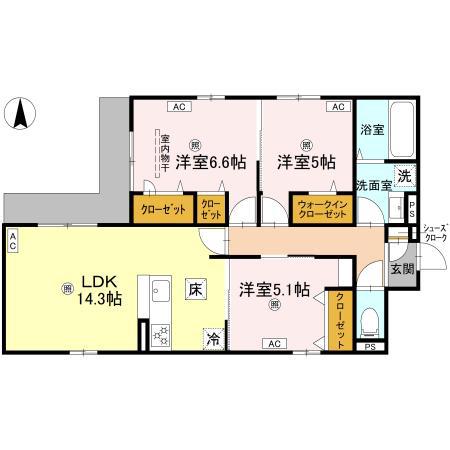 クラシスト南塚口(3LDK/1階)の間取り写真