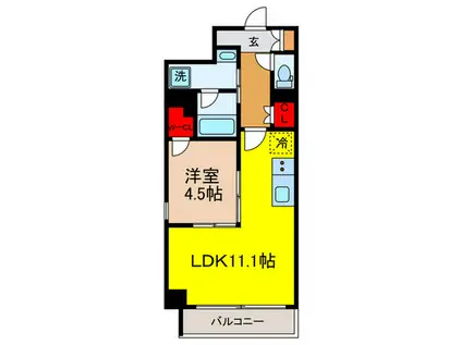 プラウドフラット両国イースト(1LDK/4階)の間取り写真