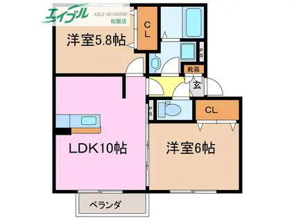 TROIS JOURS II(2LDK/2階)の間取り写真