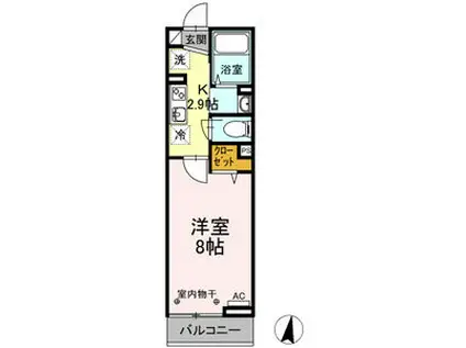 D-ROOM花京院(1K/1階)の間取り写真