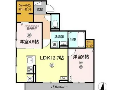 カサグランデ松山(2LDK/1階)の間取り写真