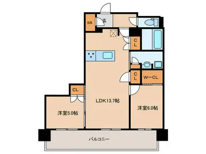 ザ・サンパーク小倉駅タワーレジデンス(2LDK/12階)の間取り写真