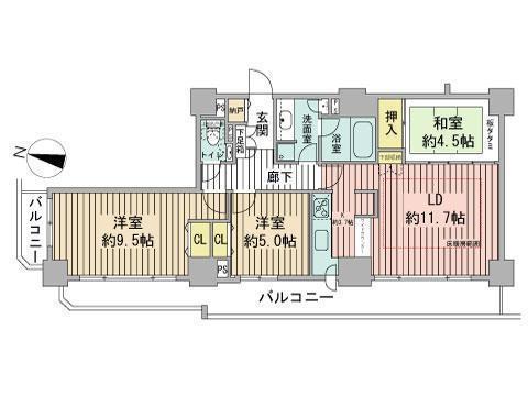 知事公館前タワーレジデンス(3LDK/20階)の間取り写真