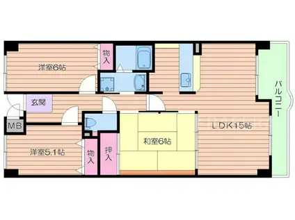カルムフォーレ千里山(3LDK/5階)の間取り写真