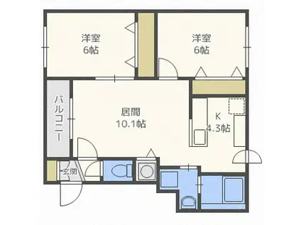 グランメール宮丘公園(2LDK/2階)の間取り写真