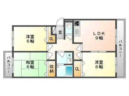 ハピネス篤A(3DK/1階)の間取り写真