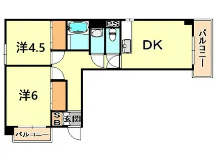 リゾーム灘(2DK/4階)の間取り写真