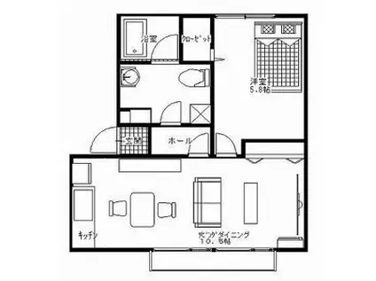 メゾン・イワカミ B(1LDK/1階)の間取り写真