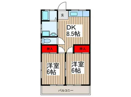ドミールツカサA(2DK/2階)の間取り写真