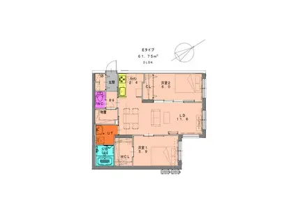 PARTIRE南郷通6丁目(2LDK/2階)の間取り写真