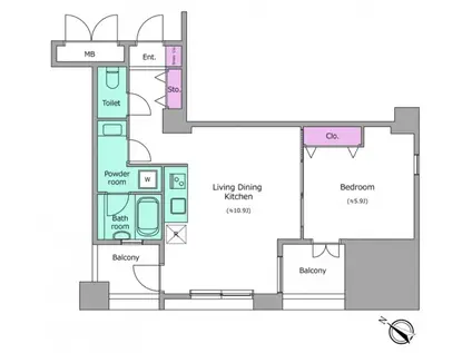 レジディア横濱馬車道 (1LDK/5階)の間取り写真