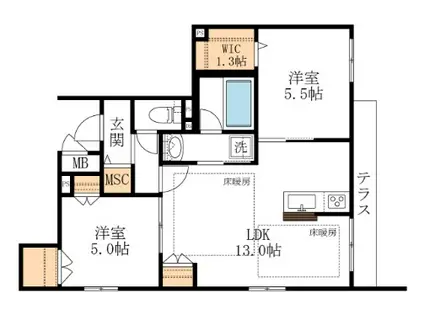 AF ペット共生・クレールメゾン(2LDK/1階)の間取り写真